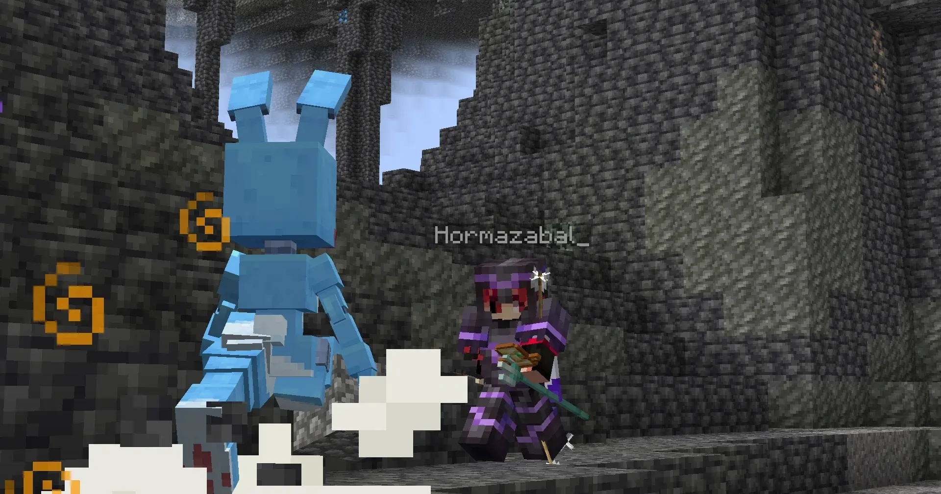 toy bonnie avanzando hacia un jugador en minecraft